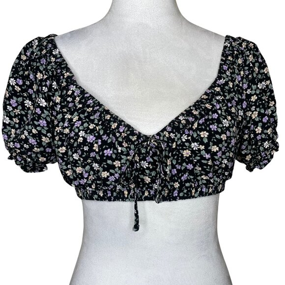 Aeropostale Tops - Aeropostale Floral Puff Sleeve Front Tie detail Crop Top Coquette Romantic Med
